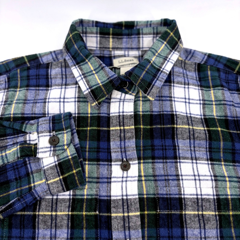 LL Bean Relaxed Fit Flannel Shirt Womens Small Petite Blue Green Plaid 508971